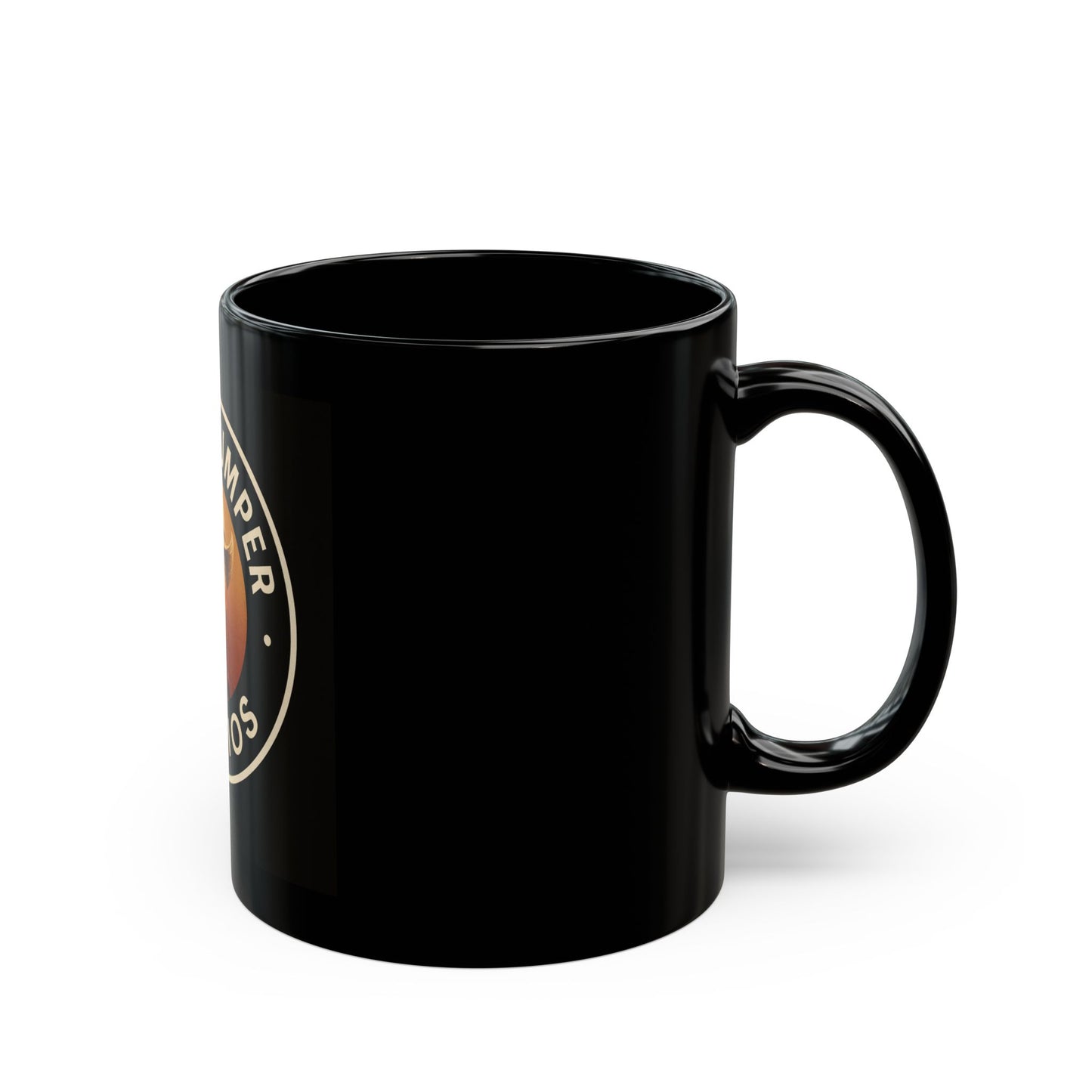 Black Mug with Stump Jumper Studios Logo, Perfect for Coffee Lovers, Gift for Him, Custom Drinkware, Unique Office Decor