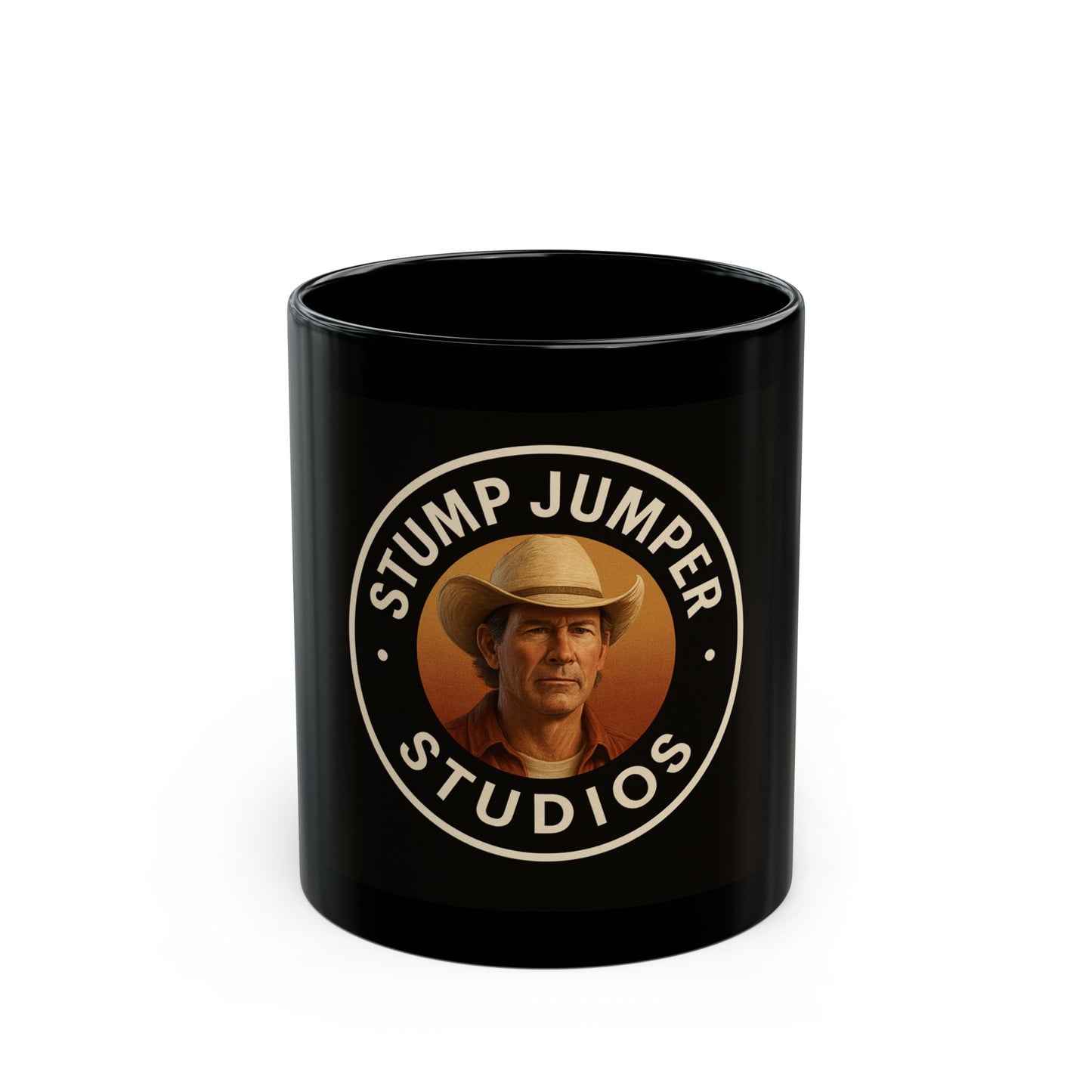 Black Mug with Stump Jumper Studios Logo, Perfect for Coffee Lovers, Gift for Him, Custom Drinkware, Unique Office Decor